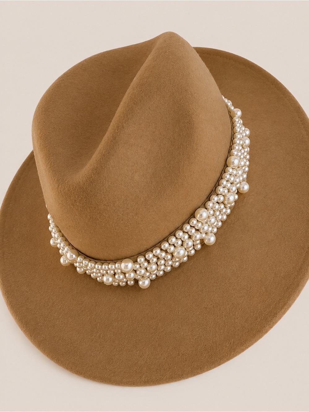 Scoop Camel Pearl Band Wide Brim Fedora Hat One Size Boho Western